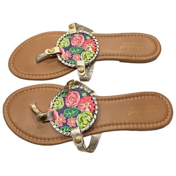 Simply Southern Leather Flat‎ Flip Flop Sandals Multicolor Floral Print Size 10 - Picture 4 of 5